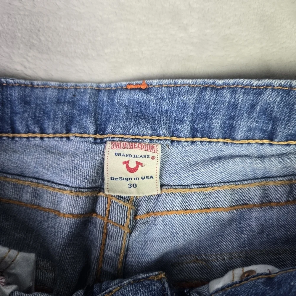 True Religion Men Billy Super T Sz 30 Pocket Distress Shorts Denim Jeans Blue